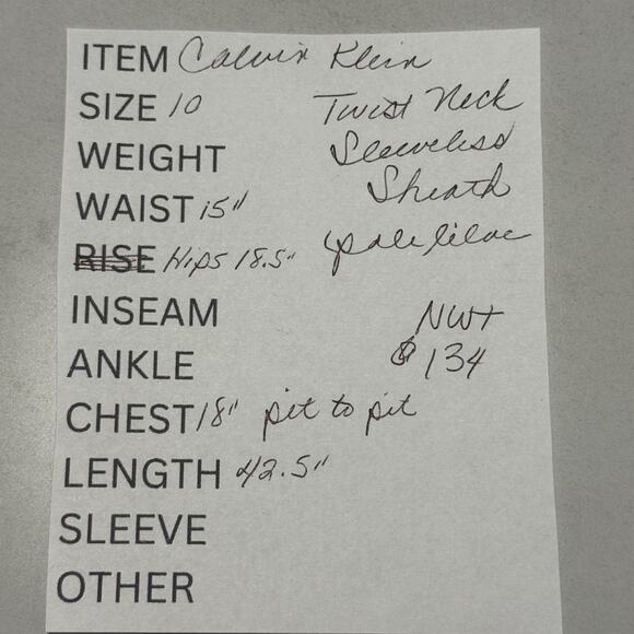 Calvin Klein Pleated Halter Neck Sheath Dress Size 10 Pale Lilac Scuba Crepe NEW - Picture 11 of 11